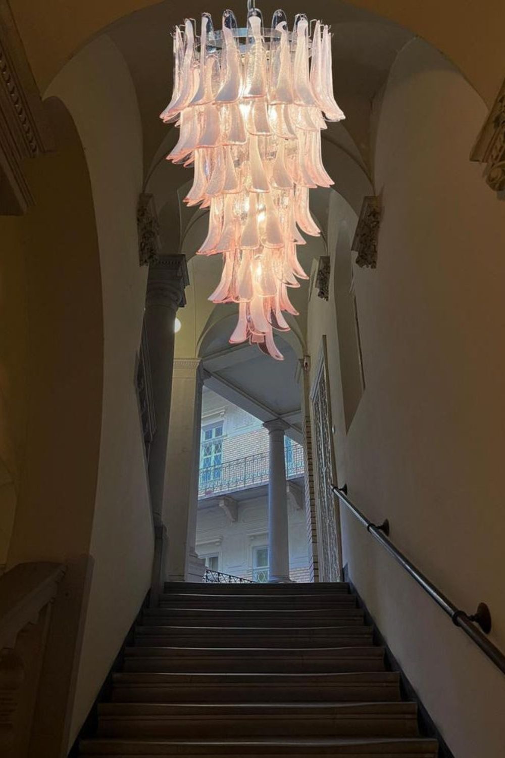 Italian Vintage Pink Spiral Art Chandelier - view 2 | vexalamps