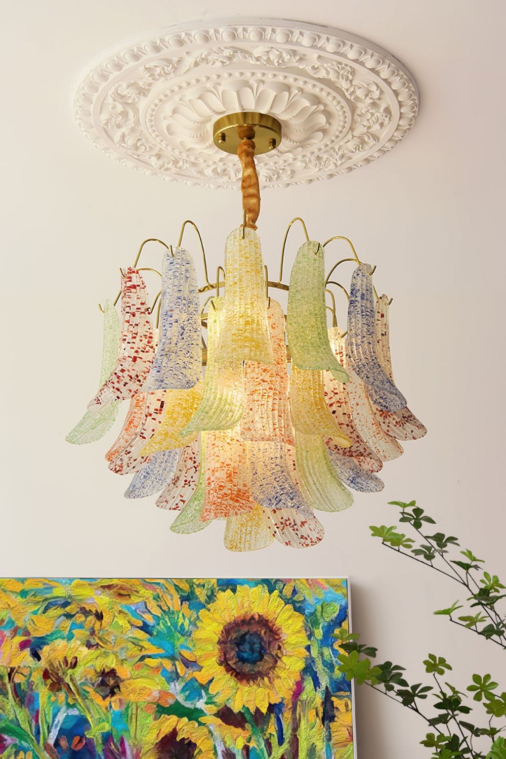 Mazzega Art Petal Stained Glass Chandelier - view 7 | vexalamps
