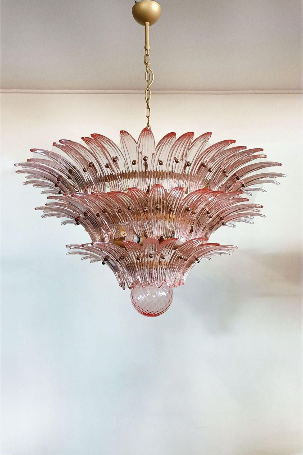 Art Vintage Palm Pink Triple Glass Chandelier - view 5 | vexalamps