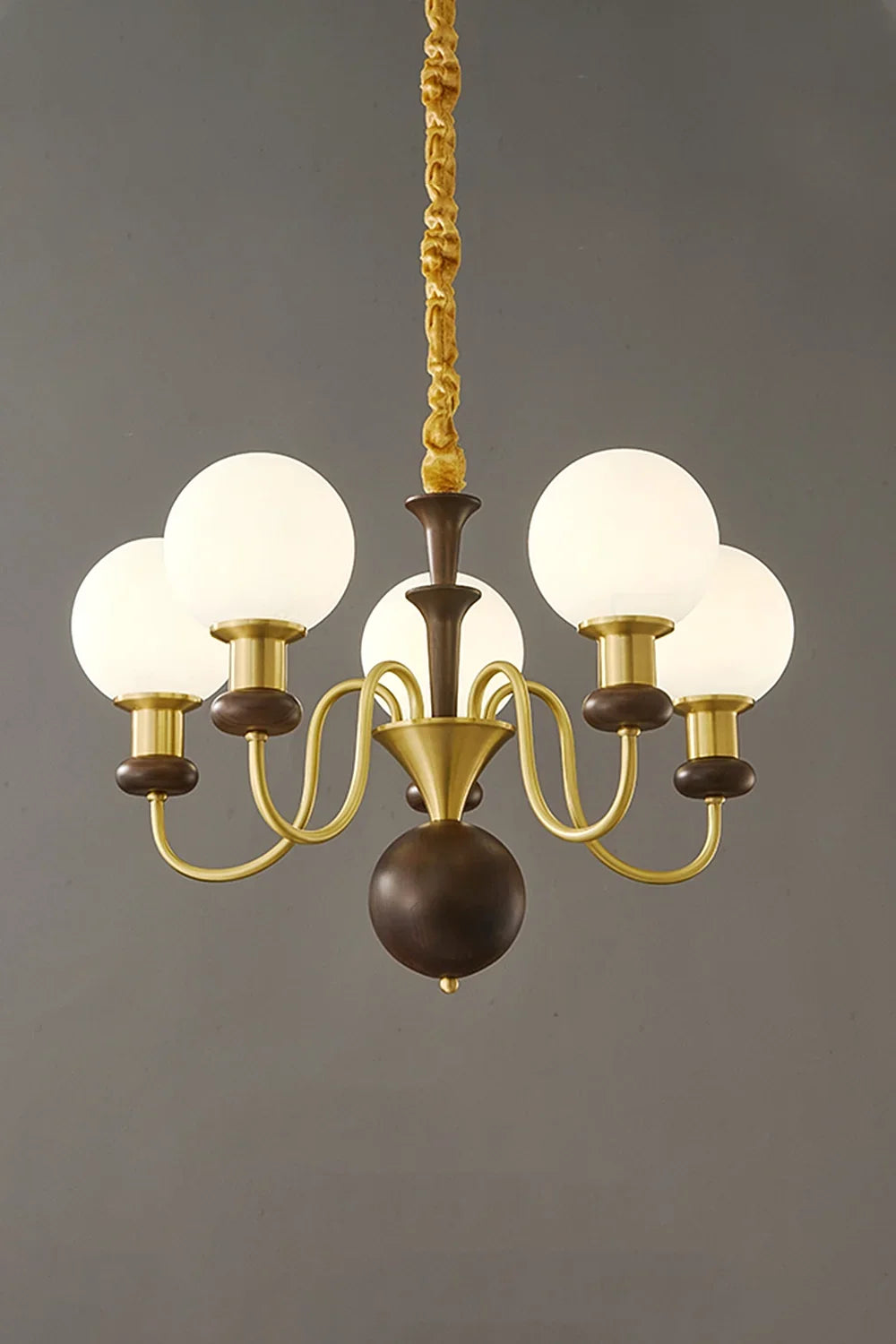 Vintage Walnut Wood Globe Chandelier - view 8 | vexalamps