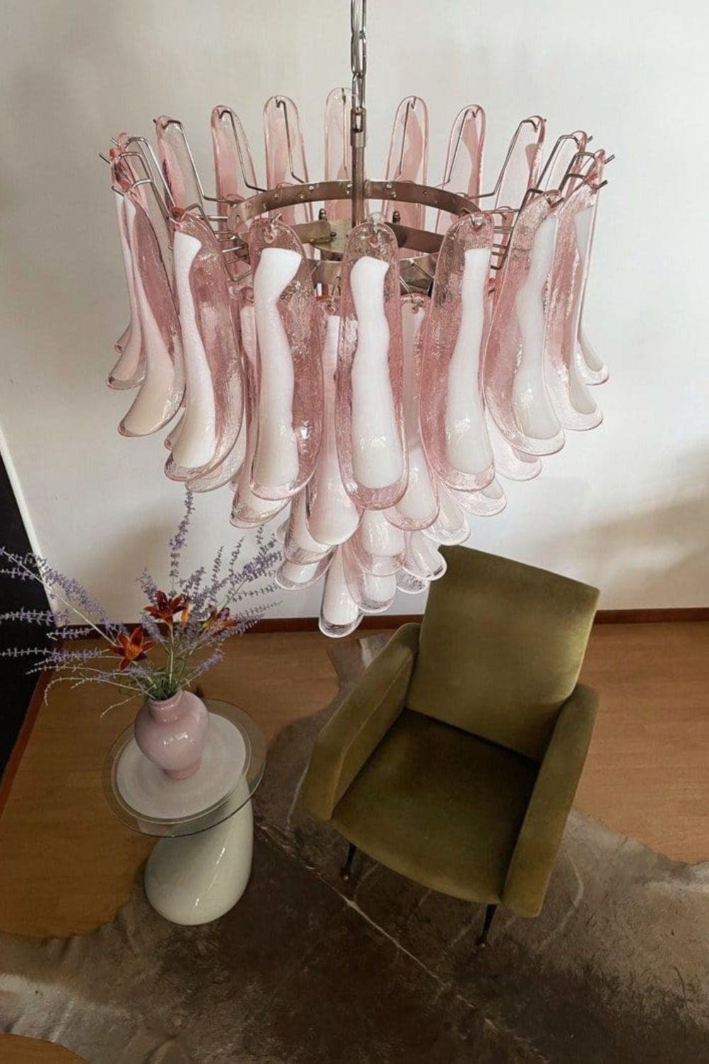 Art Blush Pink Glass Petal Chandelier - view 6 | vexalamps