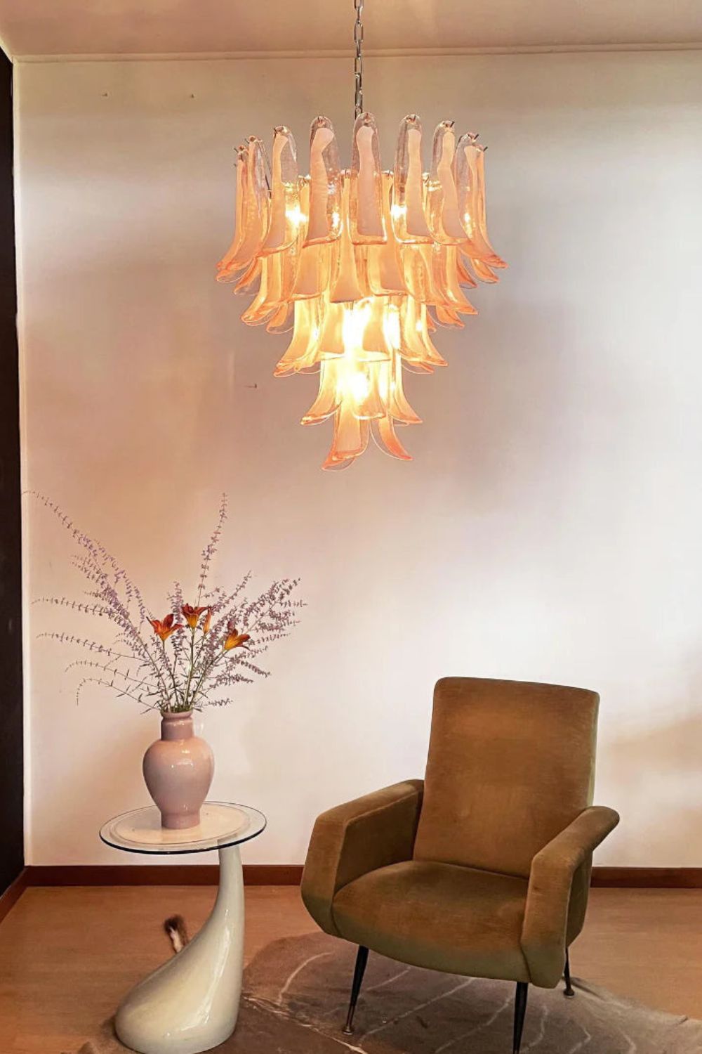 Art Blush Pink Glass Petal Chandelier - view 2 | vexalamps