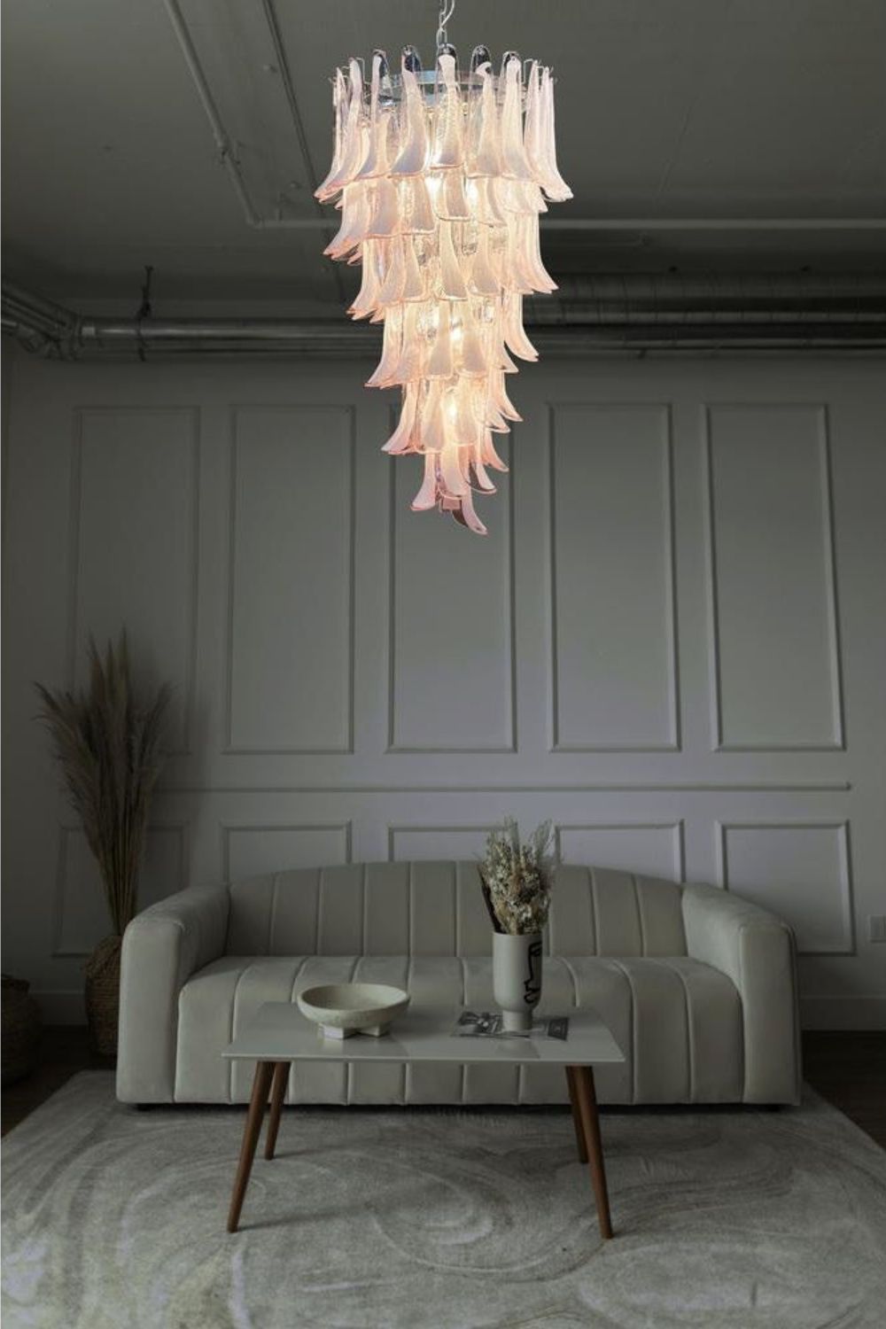 Italian Vintage Pink Spiral Art Chandelier - view 4 | vexalamps