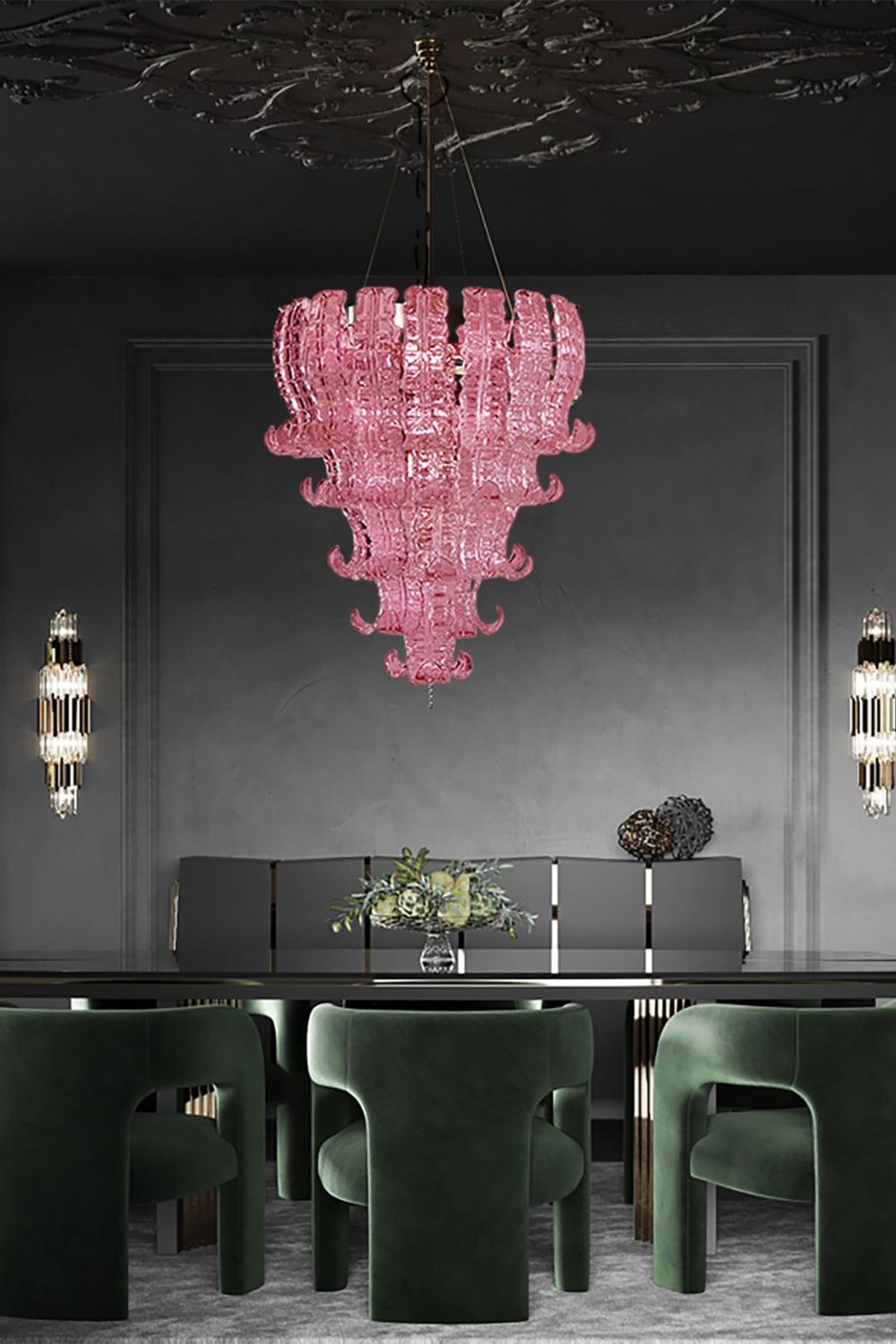 Art pink glass Felci chandelier - view 2 | vexalamps