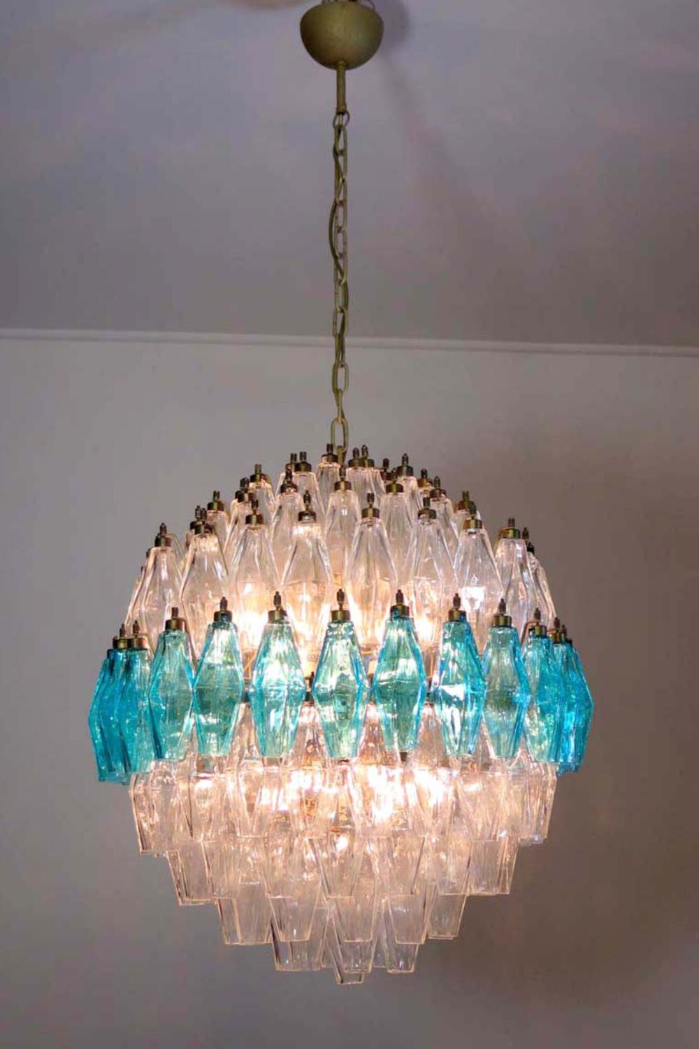 Blue and clear Art glass spherical chandelier - view 7 | vexalamps