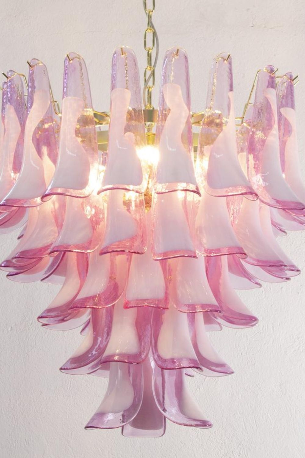 Fuchsia and White Art Glass Petal Tiered Chandelier - view 6 | vexalamps