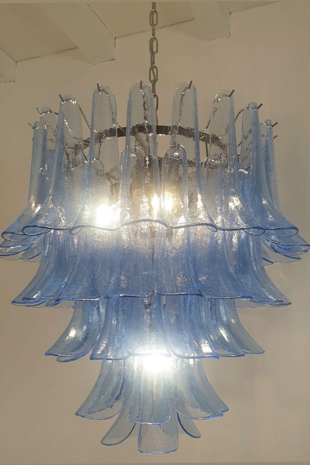 Vintage 1980s Blue Art Glass Petal Chandelier - view 6 | vexalamps