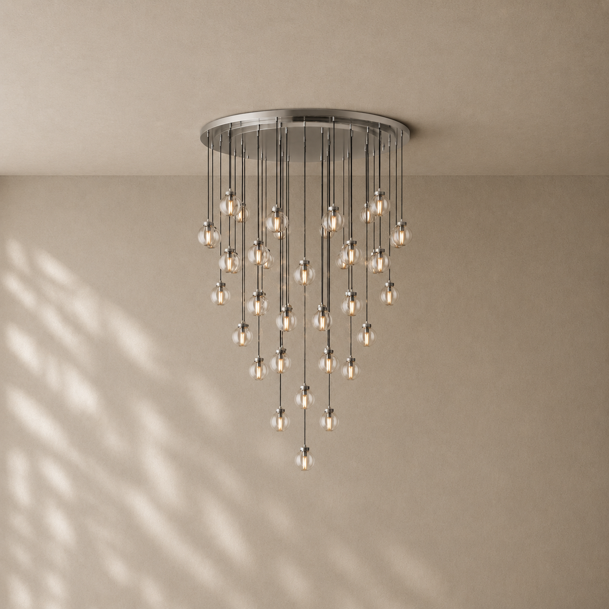 Pearly Round Chandelier - 60’’ / Satin Nickel