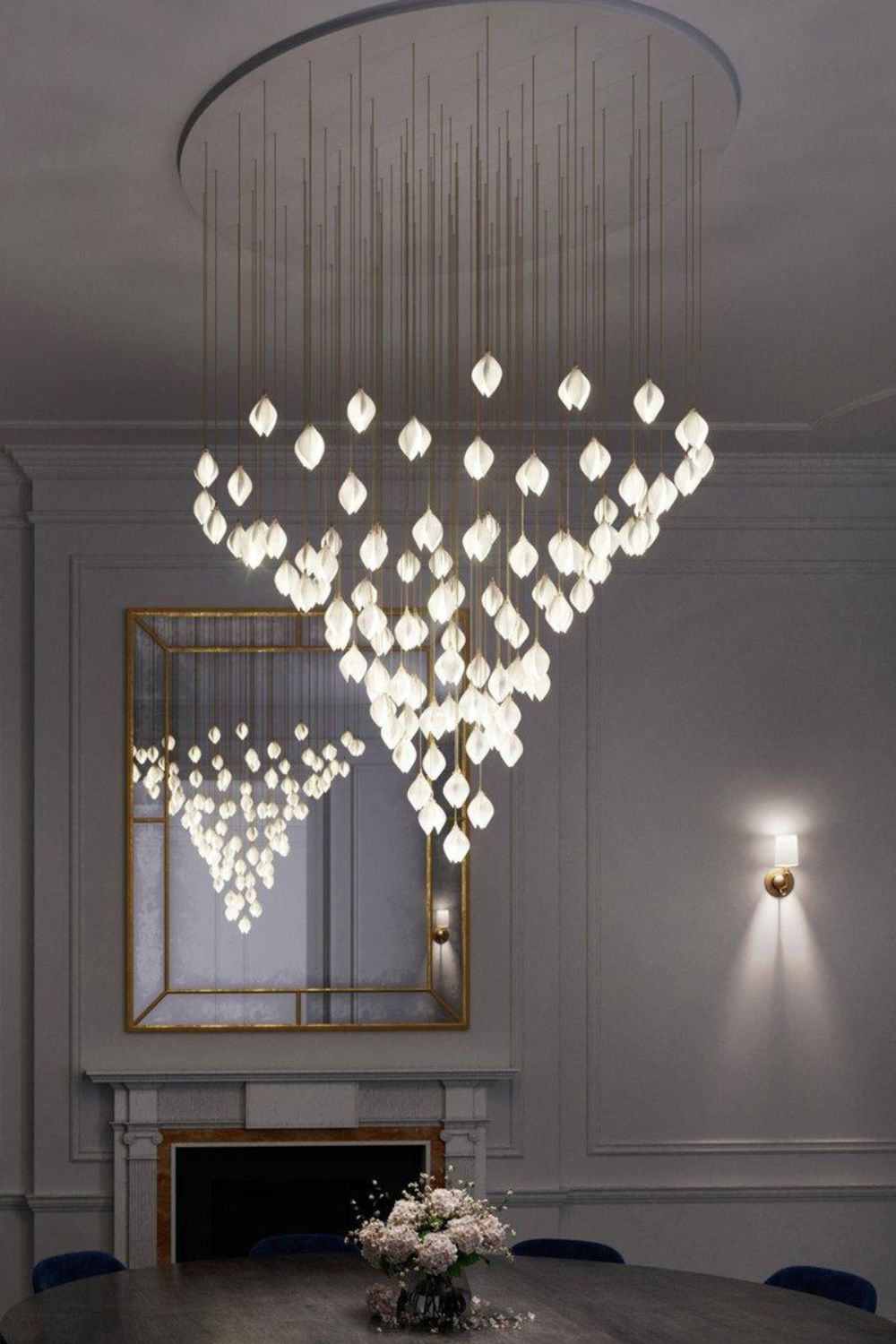 Gold Stem Ceramic Flower Chandelier - view 3 | vexalamps