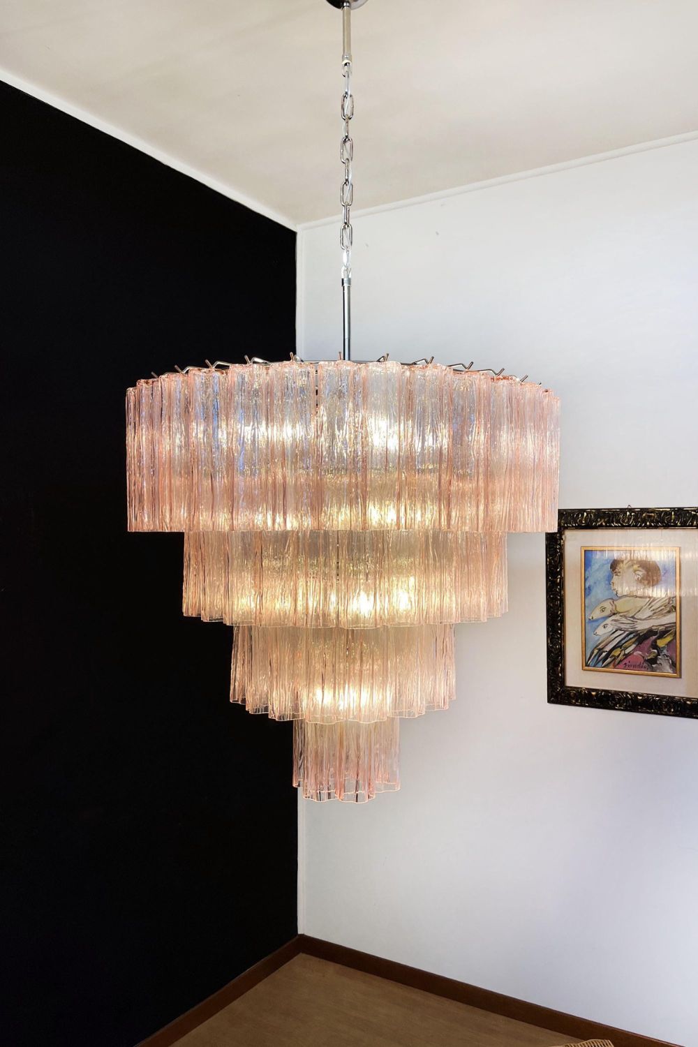 Large Pink Art Glass Tiered Chandelier - view 6 | vexalamps