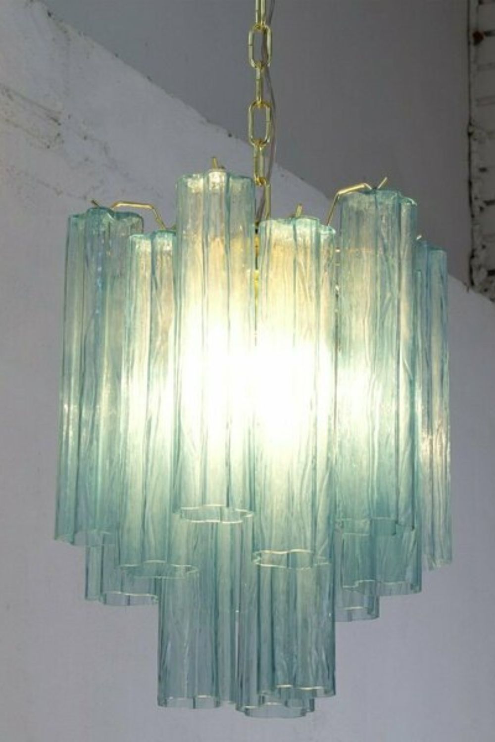 Retro Suspension Lamp with Blue Art Glass Tubes - view 6 | vexalamps