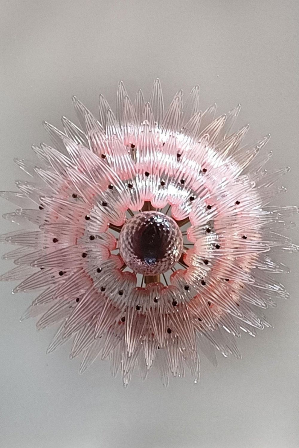 Art Vintage Palm Pink Triple Glass Chandelier - view 10 | vexalamps
