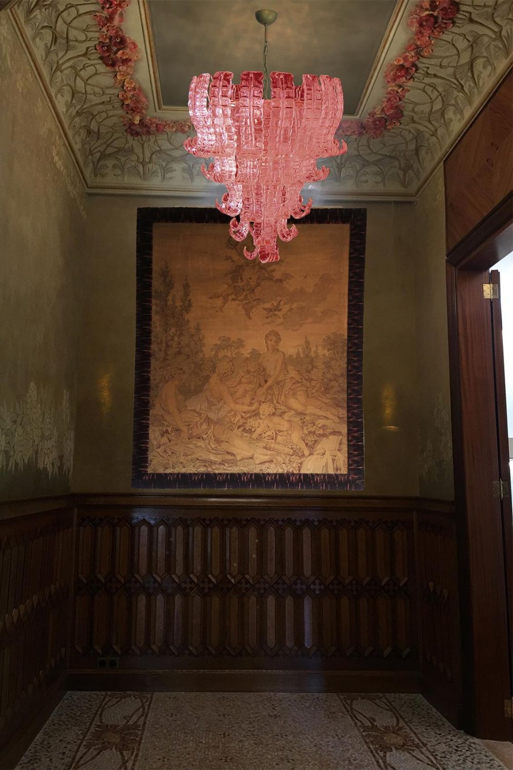 Art pink glass Felci chandelier - view 4 | vexalamps