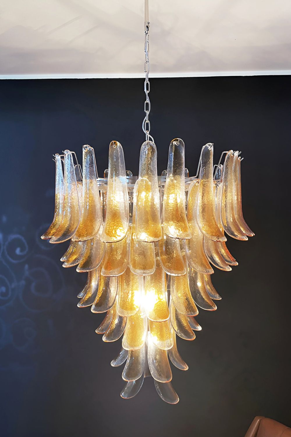 Amber Art Glass Petal Cascade Chandelier - view 8 | vexalamps
