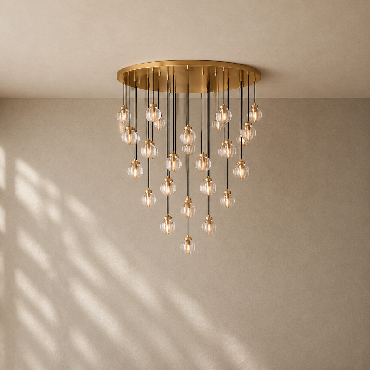 Pearly Round Chandelier - 48’’ / Vintage Brass