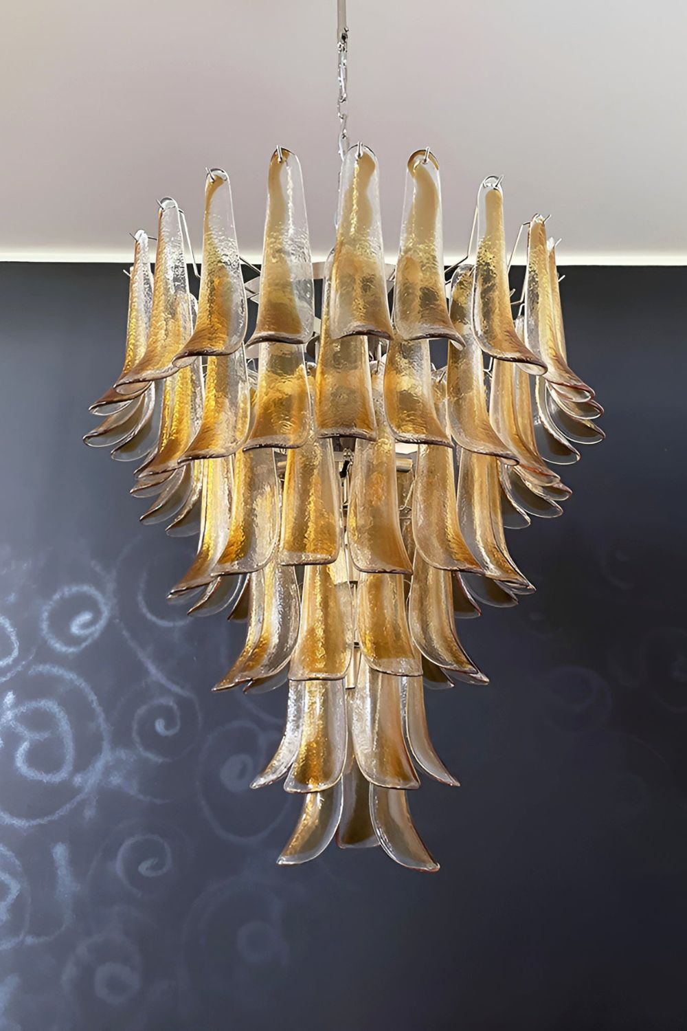 Amber Art Glass Petal Cascade Chandelier - view 11 | vexalamps