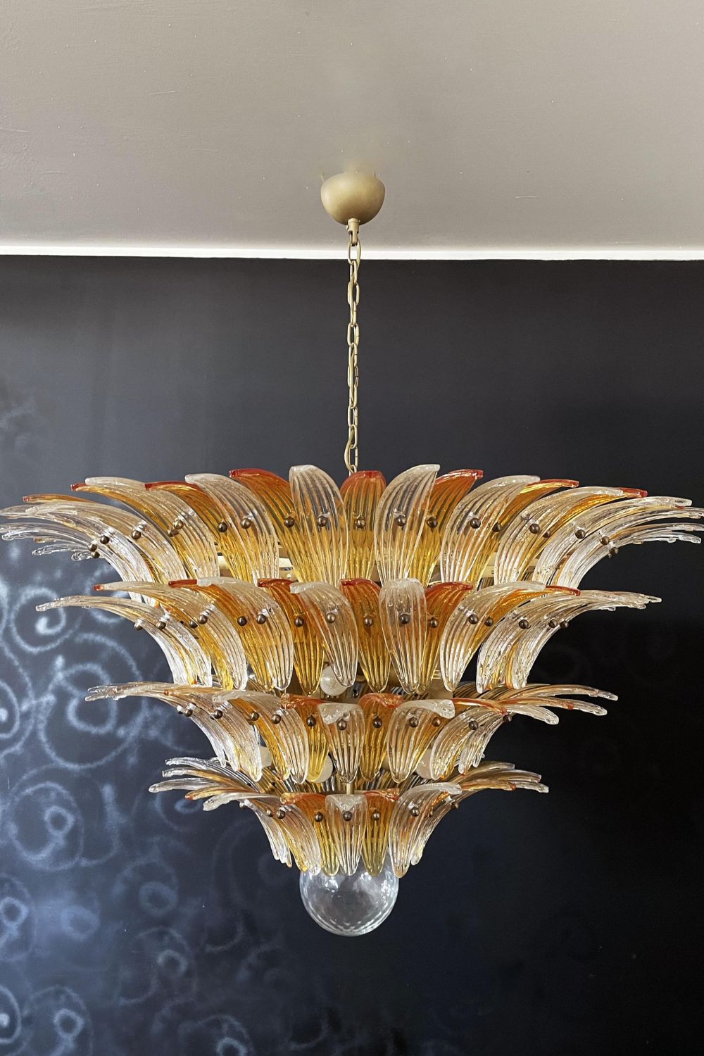 Amber and Clear Art Glass Palmette Chandelier - view 7 | vexalamps