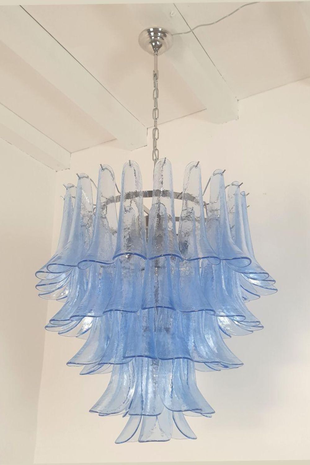 Vintage 1980s Blue Art Glass Petal Chandelier - view 7 | vexalamps