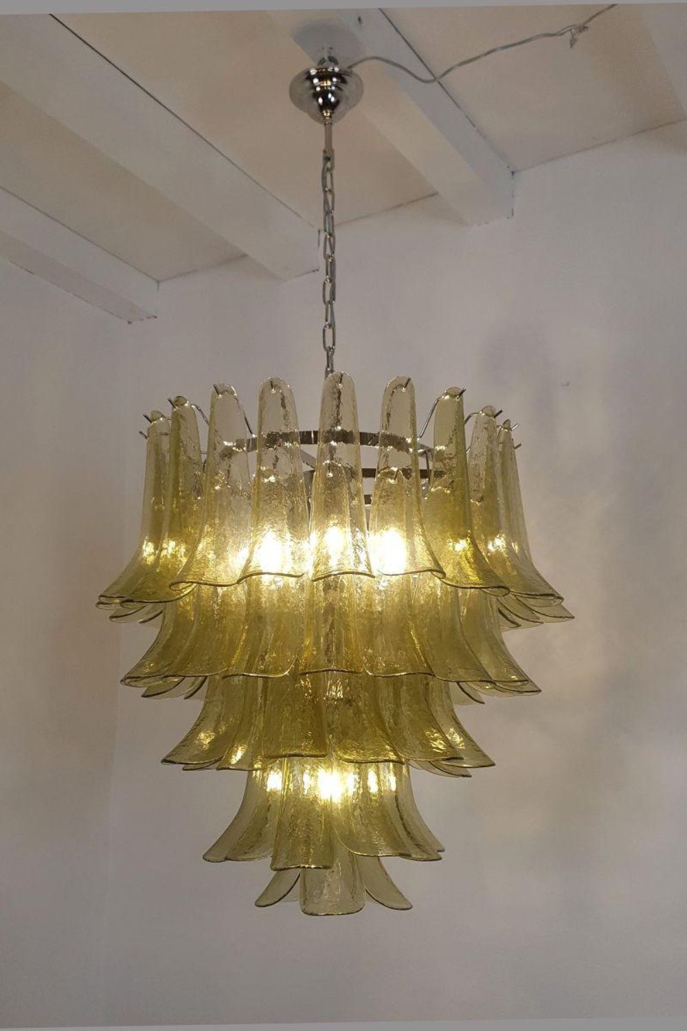 1970s Green Art Glass Petal Chandelier - view 2 | vexalamps