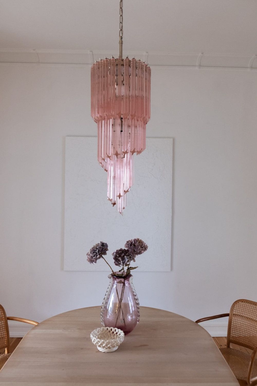 Pink Art Glass Prism Spiral Chandelier - view 8 | vexalamps