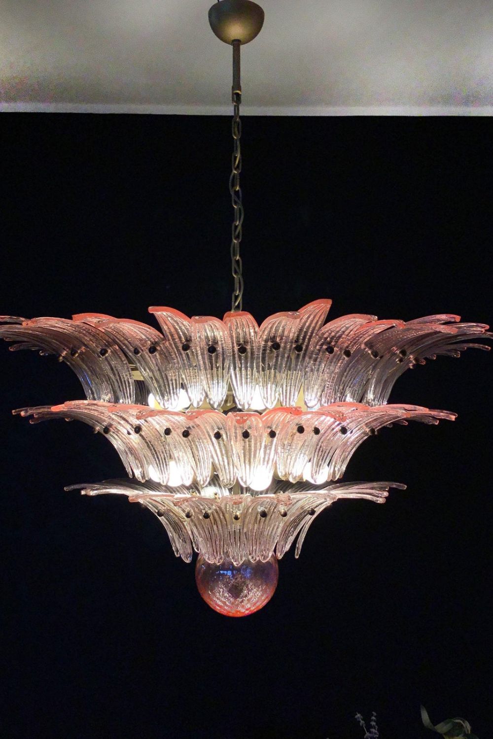 Art Vintage Palm Pink Triple Glass Chandelier - view 8 | vexalamps