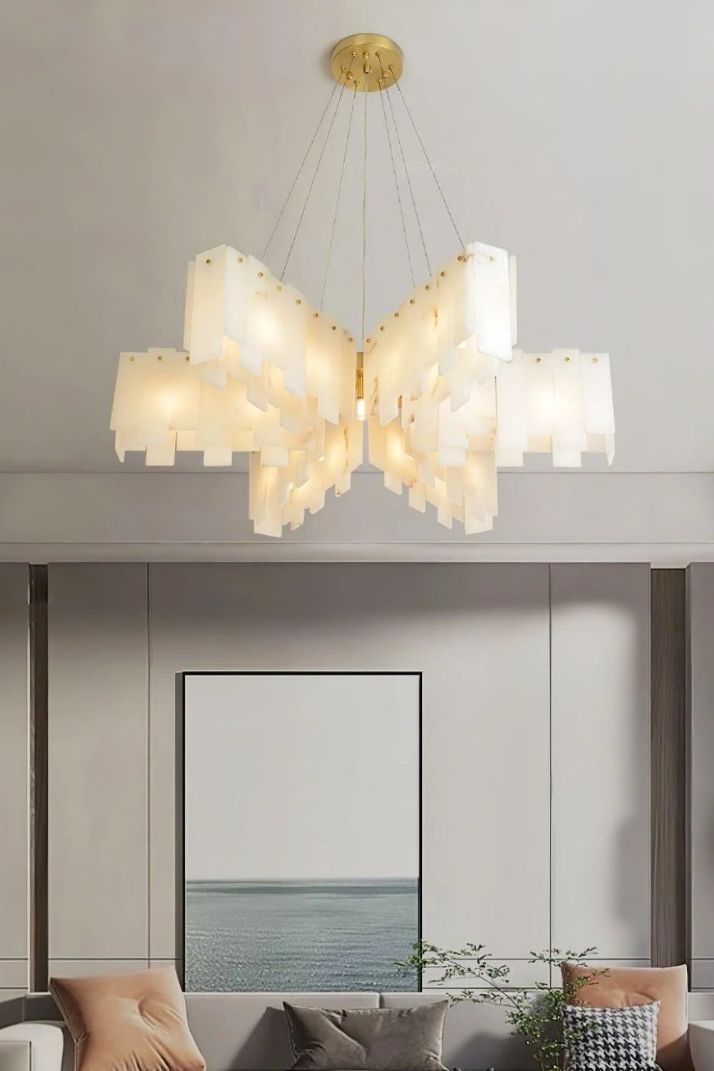 Alabaster Modern Cascade Tiered Chandelier - view 5 | vexalamps