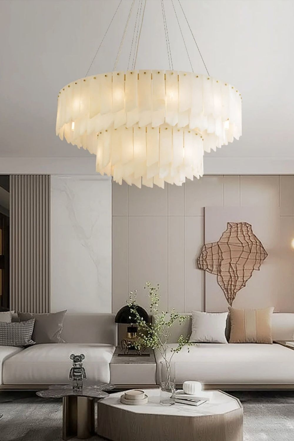Alabaster Modern Cascade Tiered Chandelier - view 3 | vexalamps