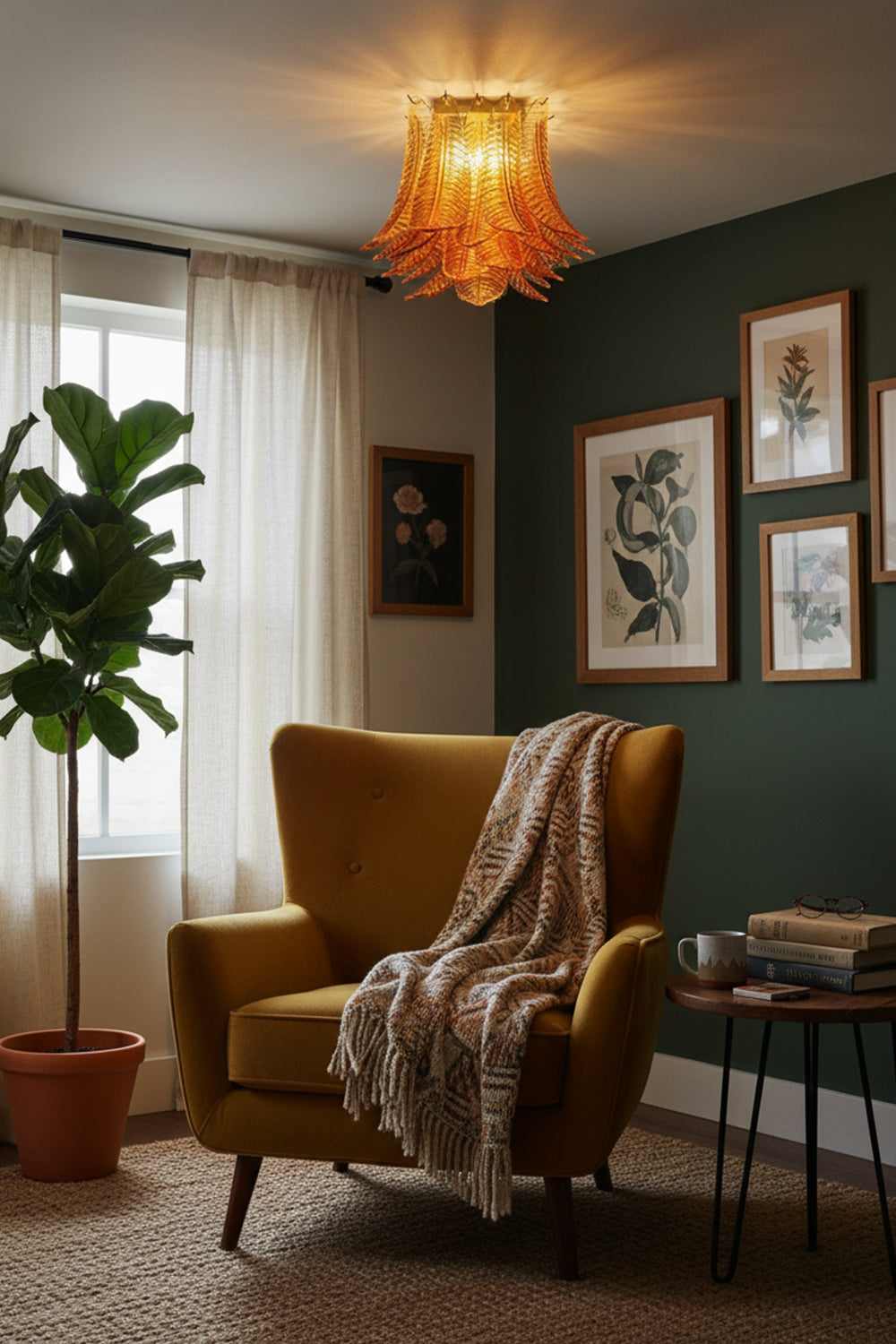Amber Fern-Leaf Art Glass Ceiling Light - view 3 | vexalamps