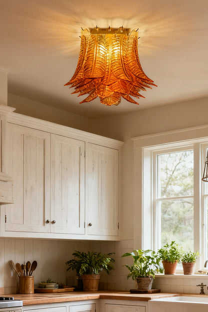 Amber Fern-Leaf Art Glass Ceiling Light - view 6 | vexalamps