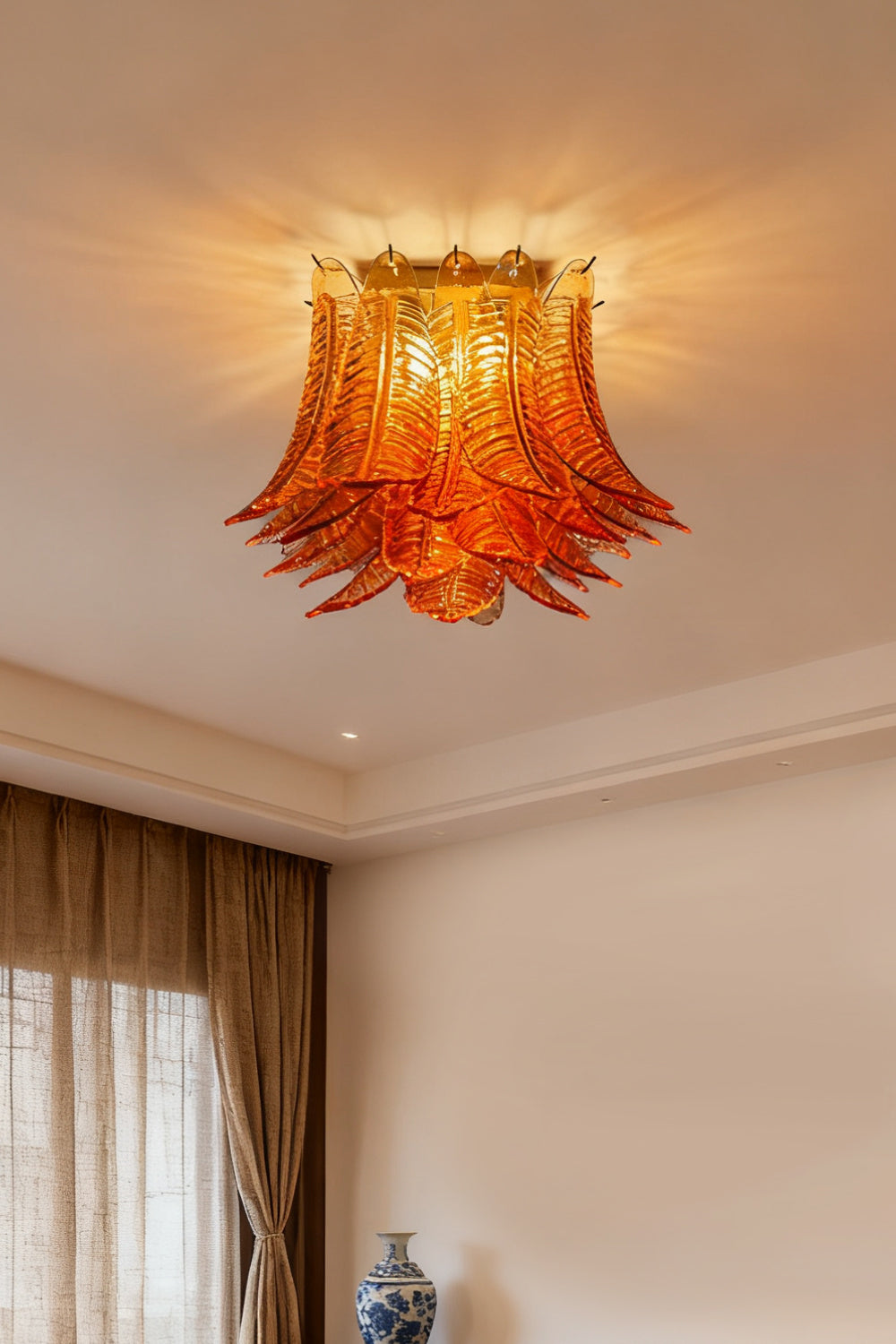 Amber Fern-Leaf Art Glass Ceiling Light - view 2 | vexalamps
