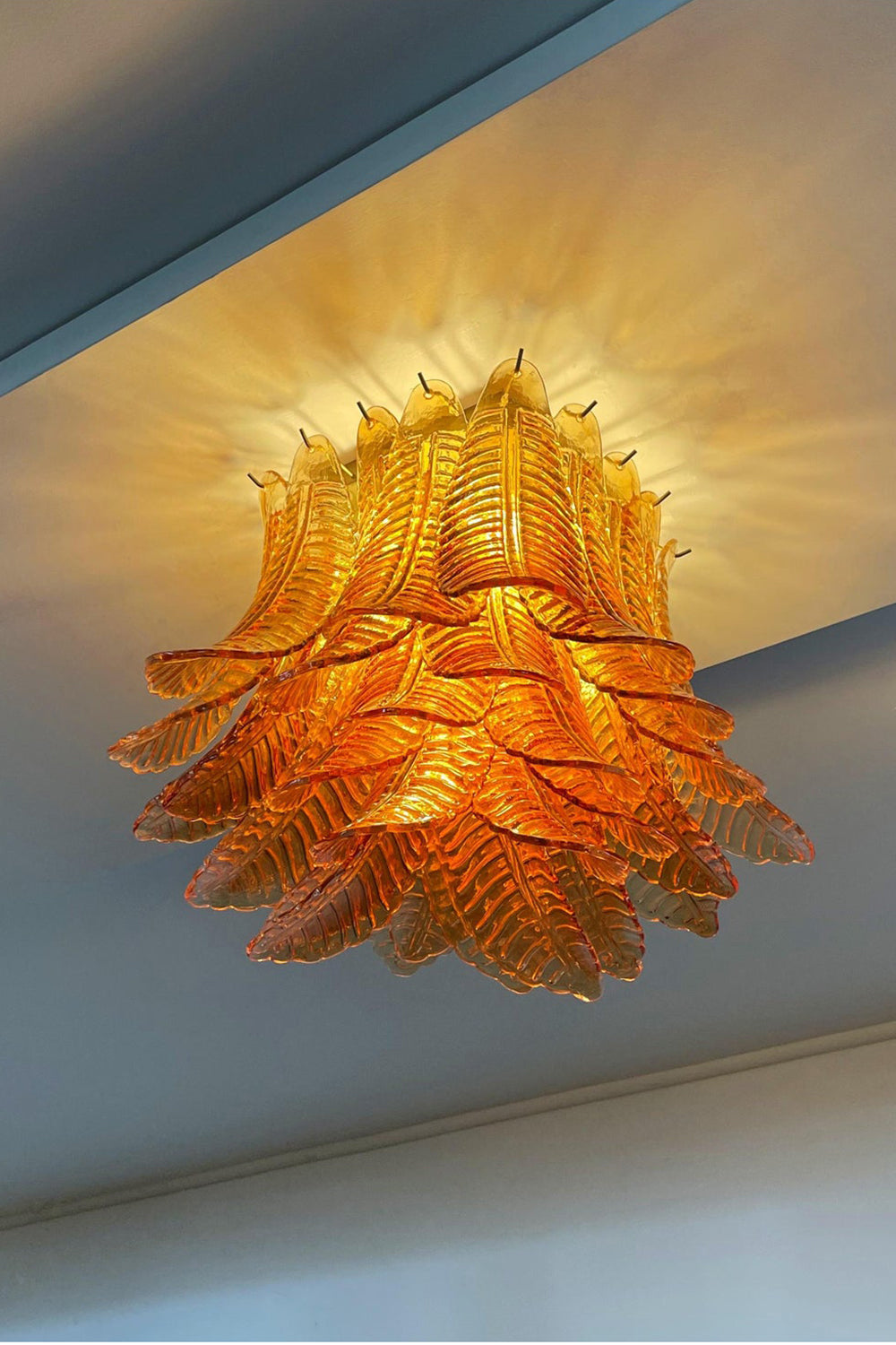 Amber Fern-Leaf Art Glass Ceiling Light - view 10 | vexalamps