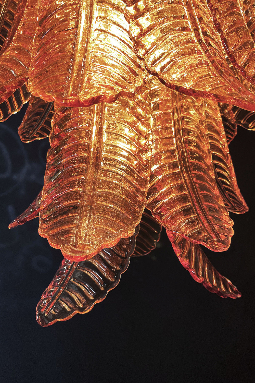 Amber Art Glass Leaf Chandelier - view 17 | vexalamps