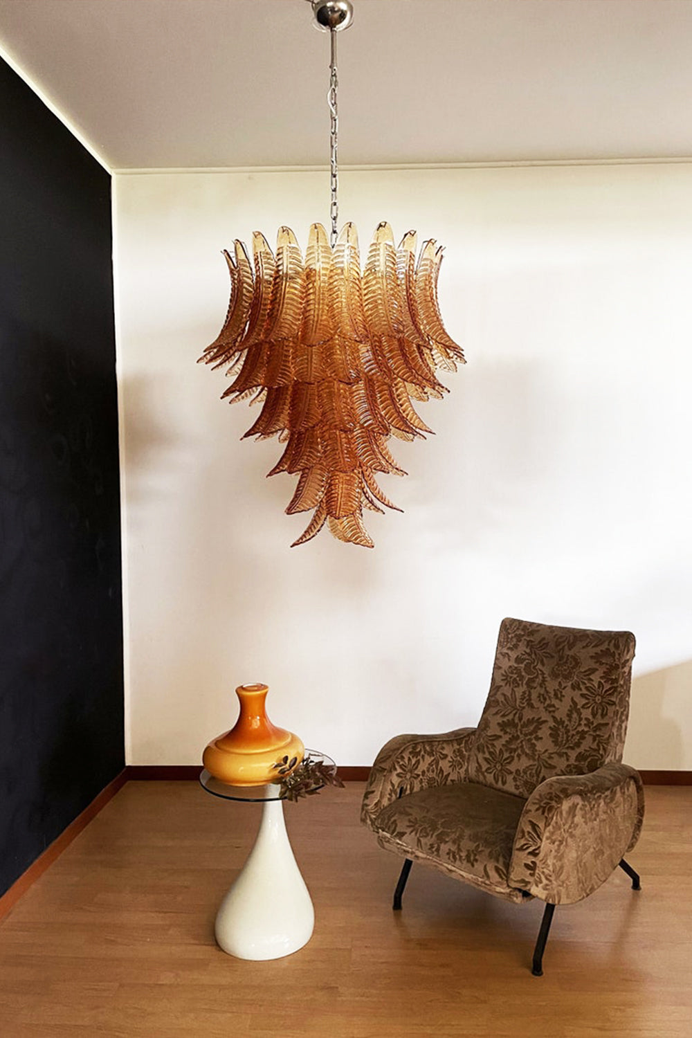 Amber Art Glass Leaf Chandelier - view 11 | vexalamps