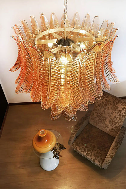 Amber Art Glass Leaf Chandelier - view 14 | vexalamps