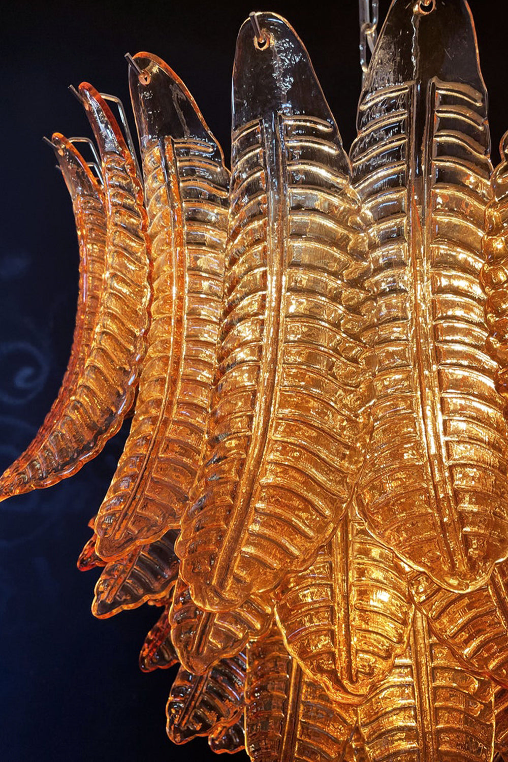 Amber Art Glass Leaf Chandelier - view 16 | vexalamps