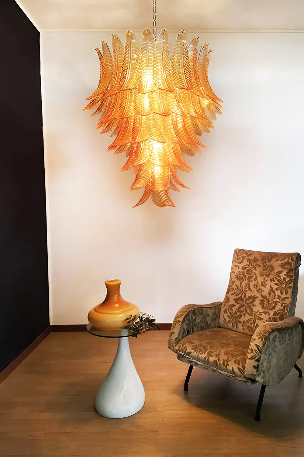 Amber Art Glass Leaf Chandelier - view 6 | vexalamps
