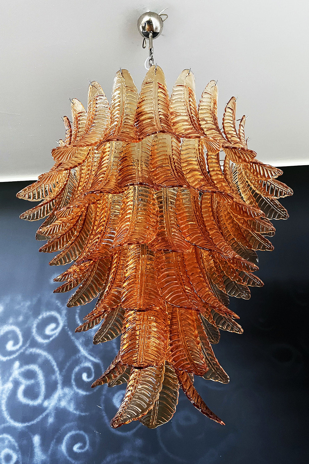 Amber Art Glass Leaf Chandelier - view 13 | vexalamps