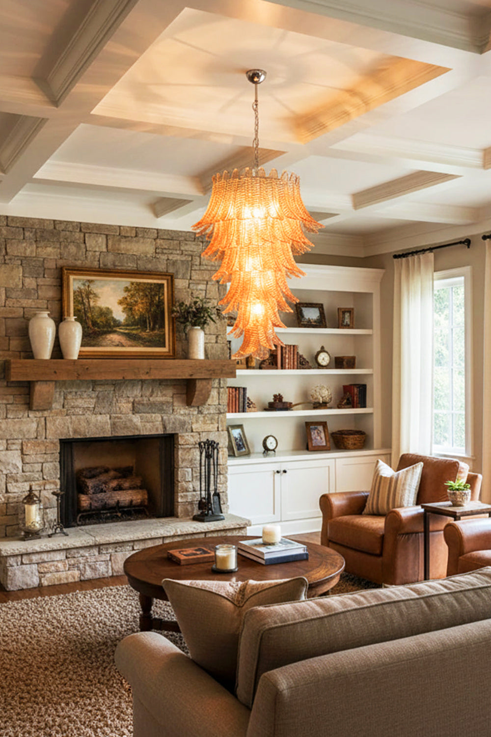 Amber Art Glass Leaf Chandelier - view 7 | vexalamps
