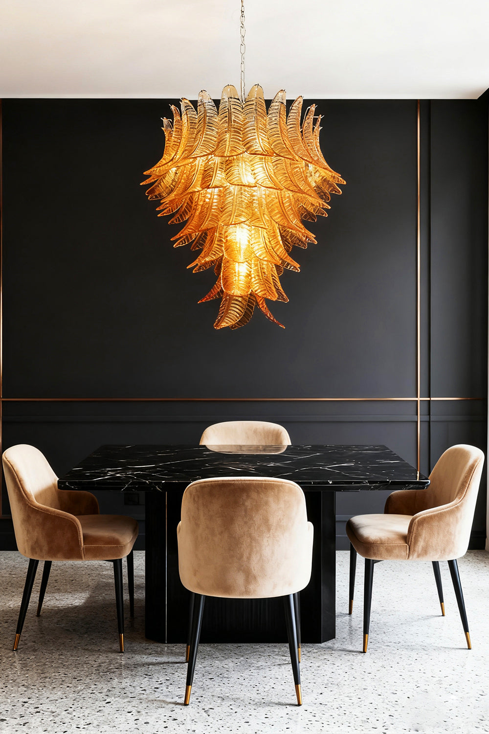 Amber Art Glass Leaf Chandelier - view 2 | vexalamps