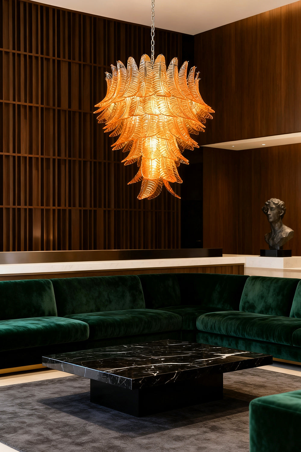 Amber Art Glass Leaf Chandelier - view 4 | vexalamps