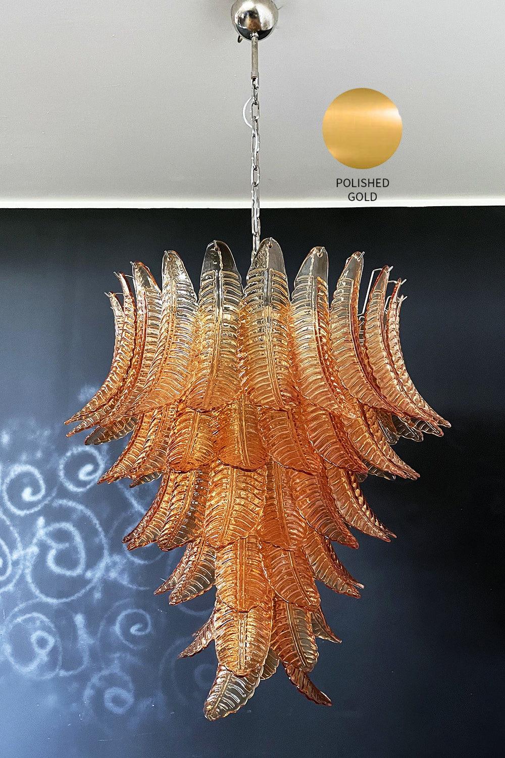 Amber Art Glass Leaf Chandelier - view 19 | vexalamps