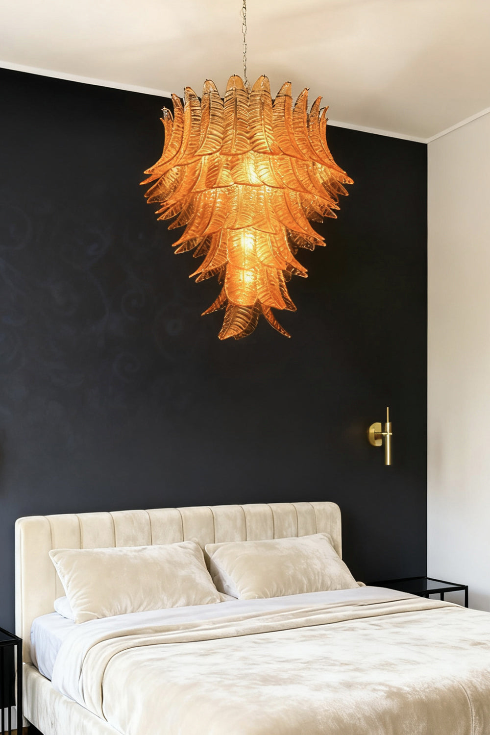 Amber Art Glass Leaf Chandelier - view 3 | vexalamps