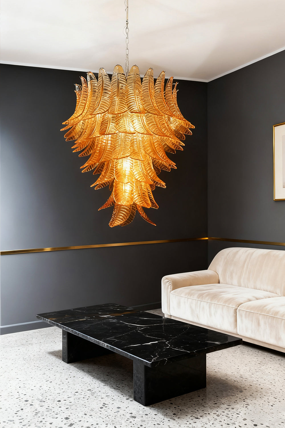 Amber Art Glass Leaf Chandelier - view 5 | vexalamps