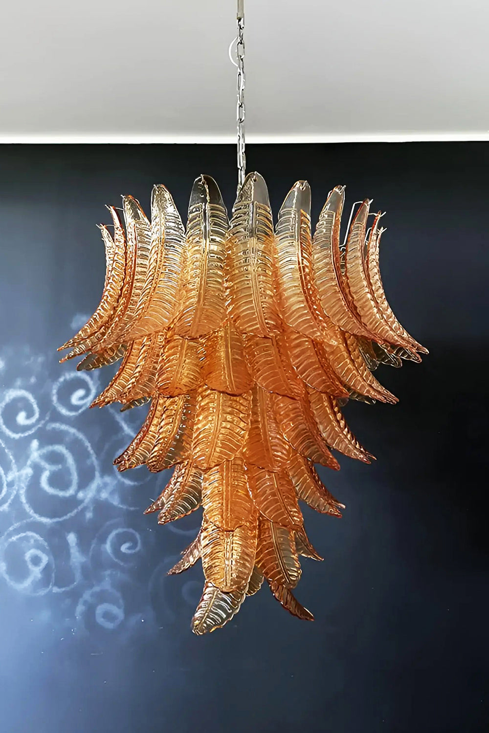 Amber Art Glass Leaf Chandelier - view 9 | vexalamps