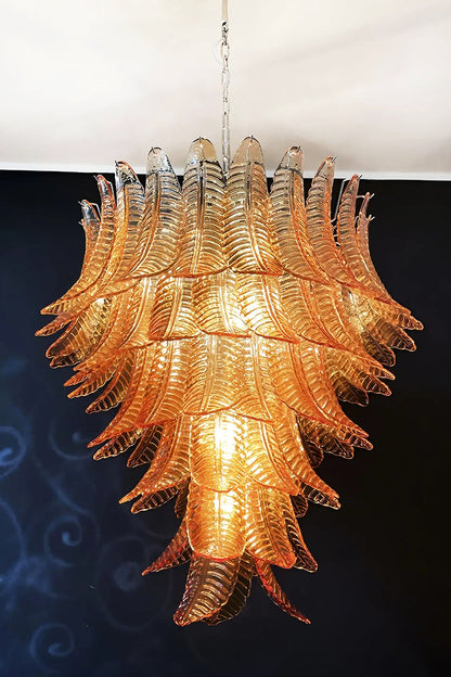 Amber Art Glass Leaf Chandelier - view 10 | vexalamps