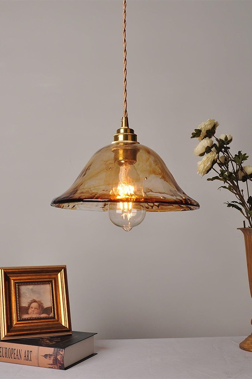 Antique Brown Glass Pendant Light - view 8 | vexalamps