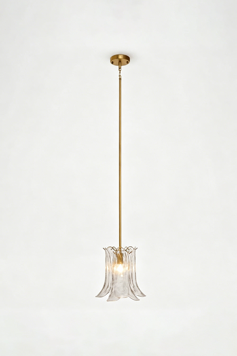 Arboreal Petal Glass Pendant Lamp featuring a sculptural glass shade and elegant gold accents, perfect for modern interiors.