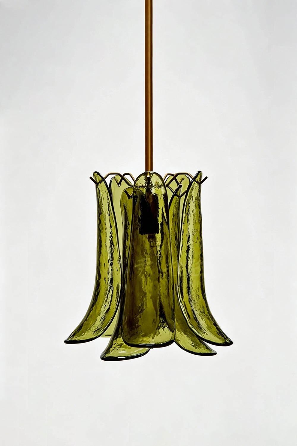 Arboreal Petal Glass Pendant Lamp with textured green glass panels and elegant petal-like design.