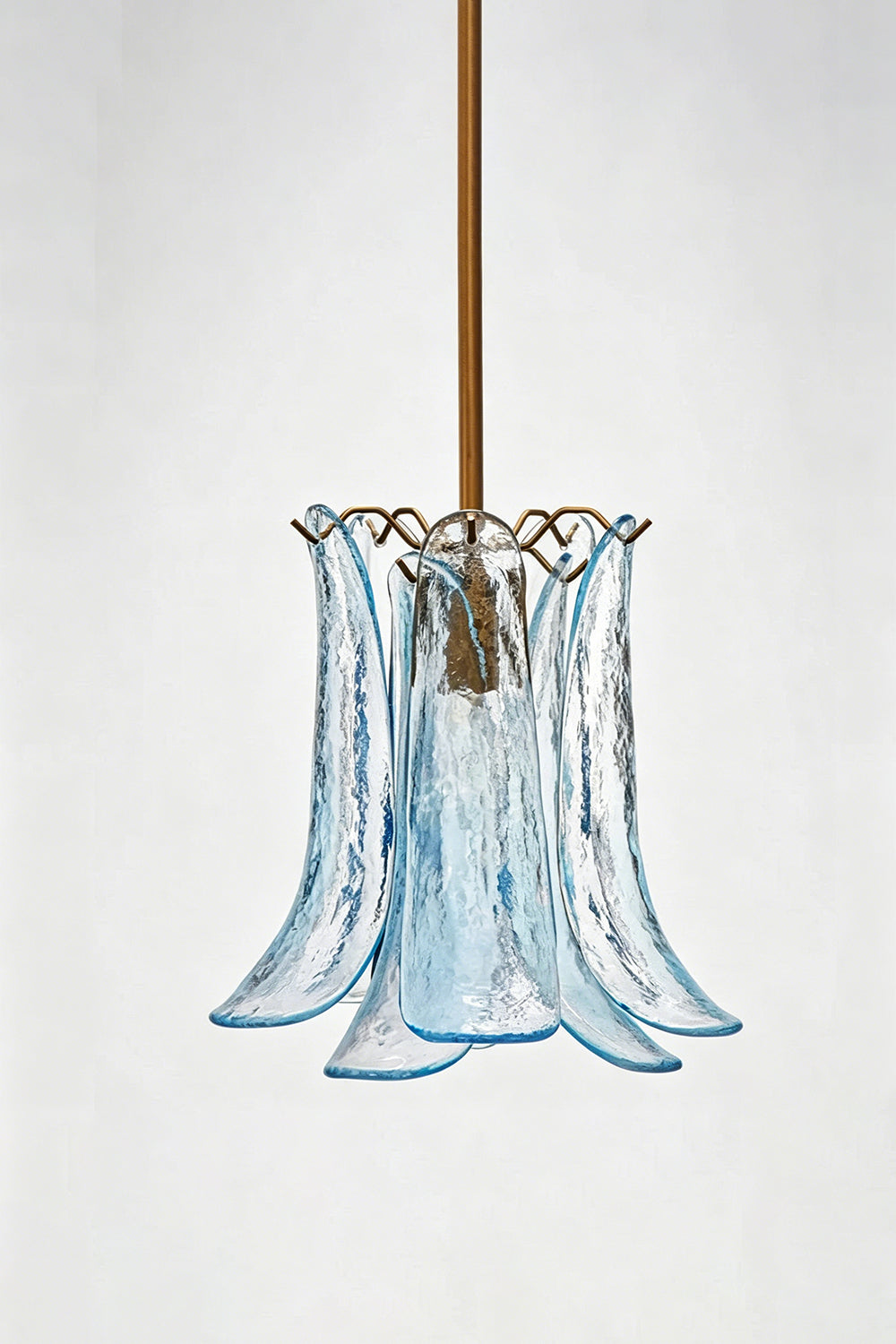 Arboreal Petal Glass Pendant Lamp featuring blue artisan glass panels and a sculptural design.