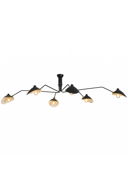6-arm black articulated multi arm spider ceiling light | Metal | Front view isolated on white background | vexa lamps